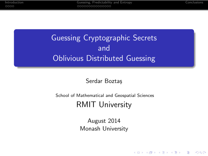 guessing cryptographic secrets and oblivious distributed