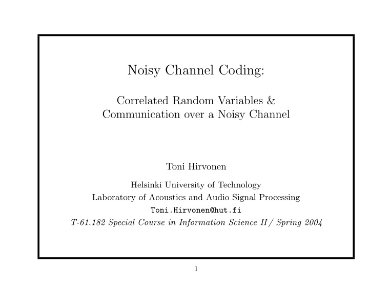 noisy channel coding