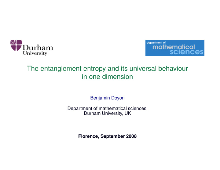 the entanglement entropy and its universal behaviour in