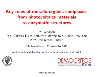 Key roles of metallo-organic complexes:  from photovoltaics materials  to enzymatic structures  P.