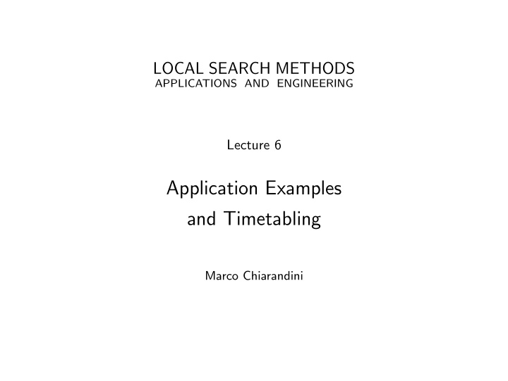 application examples and timetabling