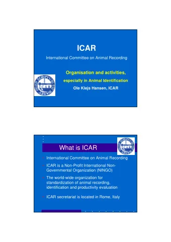 ICAR  International Committee on Animal Recording  Organisation and activities,  especially in