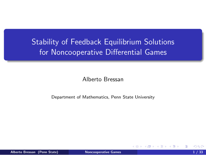 stability of feedback equilibrium solutions for