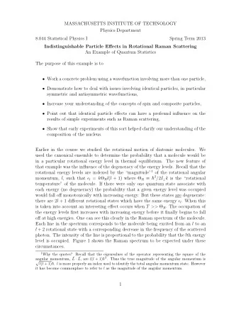 MASSACHUSETTS INSTITUTE OF TECHNOLOGY  Physics Department  8.044 Statistical Physics I Spring Term