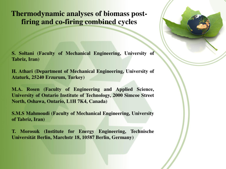 thermodynamic analyses of biomass post firing and co