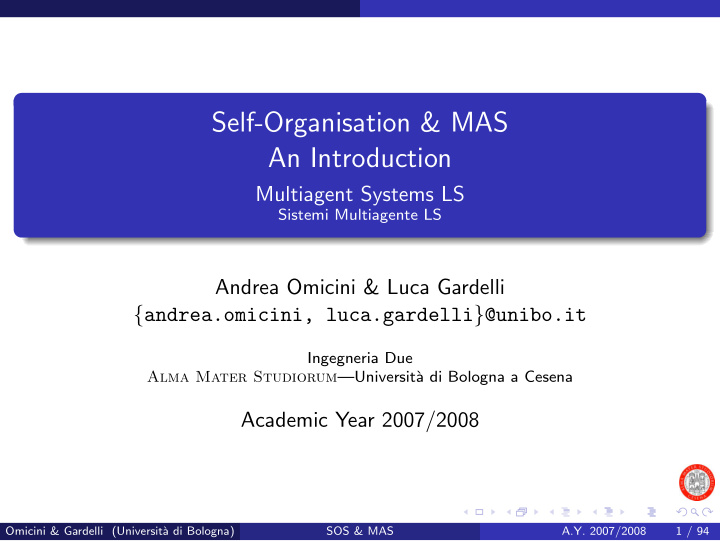 self organisation mas an introduction