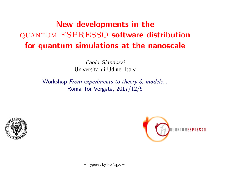 new developments in the quantum espresso software