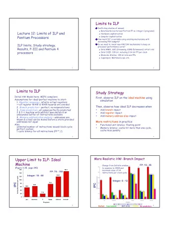 Limits to ILP  Conflicting studies of amount  Benchmarks (vectorized Fortran FP vs. integer C