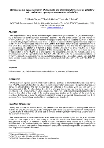 Stereoselective hydrostannation of diacrylate and dimethacrylate esters of galactaric  acid