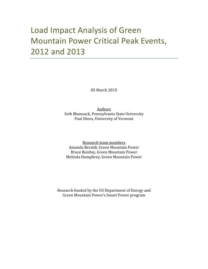 load impact analysis of green mountain power critical