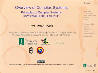 Overview of Complex Systems  Orientation  Principles of Complex Systems  Course Information