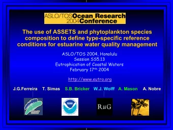 The use of ASSETS and phytoplankton species  The use of ASSETS and phytoplankton species
