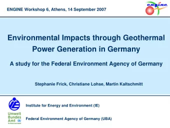 Environmental Impacts through Geothermal  Power Generation in Germany  A study for the Federal