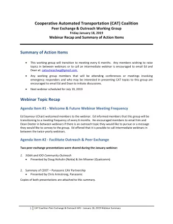 Cooperative Automated Transportation (CAT) Coalition  Peer Exchange &amp; Outreach Working Group