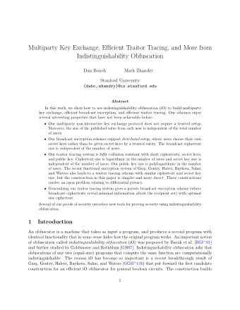 Multiparty Key Exchange, Efficient Traitor Tracing, and More from  Indistinguishability Obfuscation