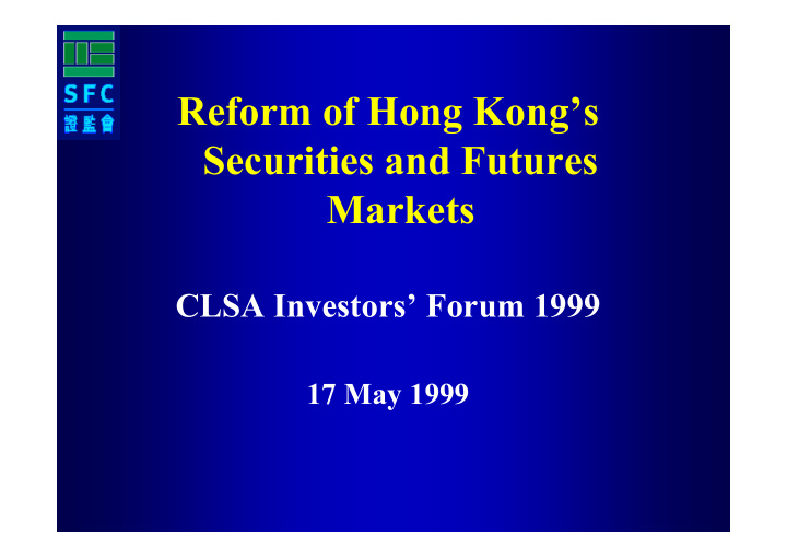 reform of hong kong s securities and futures markets