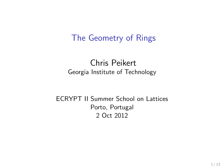 the geometry of rings chris peikert