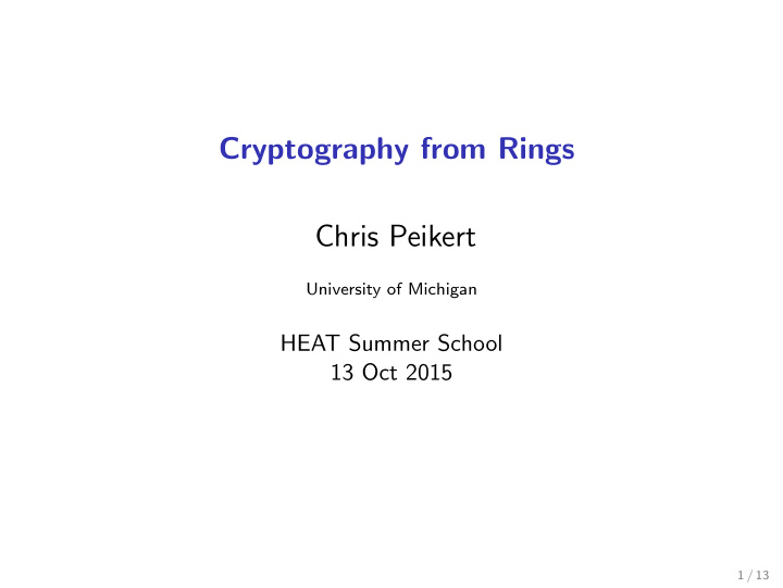 cryptography from rings chris peikert