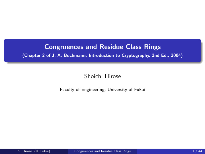 congruences and residue class rings