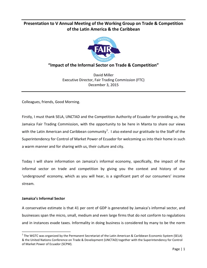 presentation to v annual meeting of the working group on