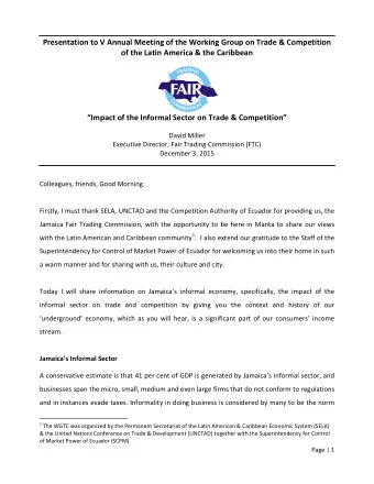 Presentation to V Annual Meeting of the Working Group on Trade &amp; Competition  of the Latin