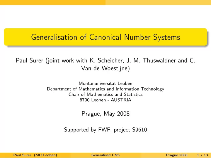 generalisation of canonical number systems