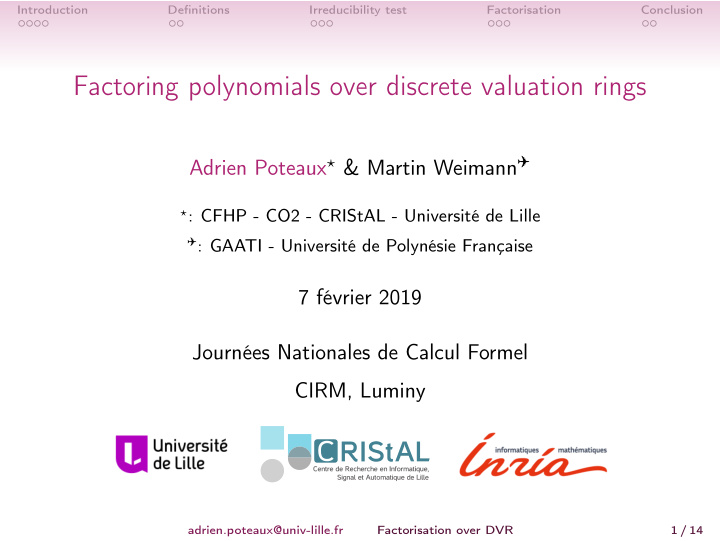 factoring polynomials over discrete valuation rings