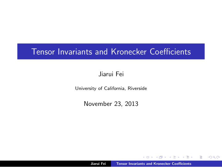 tensor invariants and kronecker coefficients