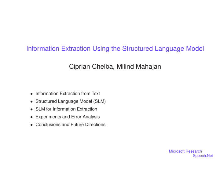 information extraction using the structured language