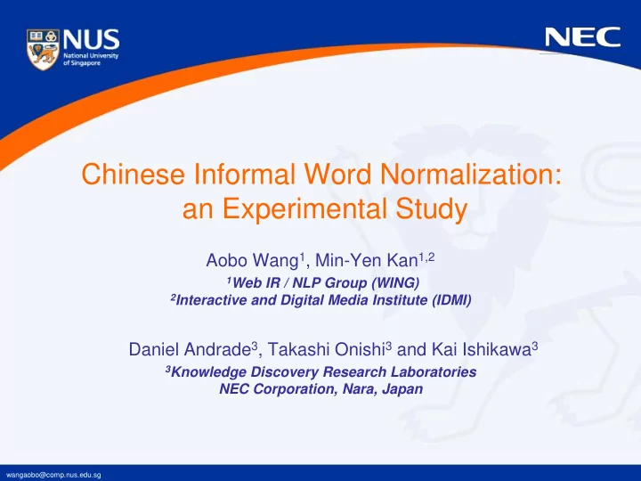 chinese informal word normalization an experimental study