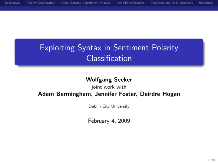 exploiting syntax in sentiment polarity classification