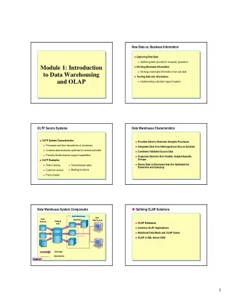 Module 1: Introduction  Deriving Business Information  Deriving meaningful information from