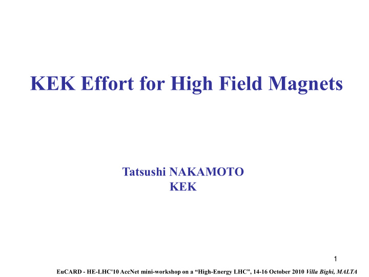 kek effort for high field magnets