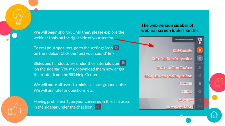 the web version sidebar of webinar screen looks like this