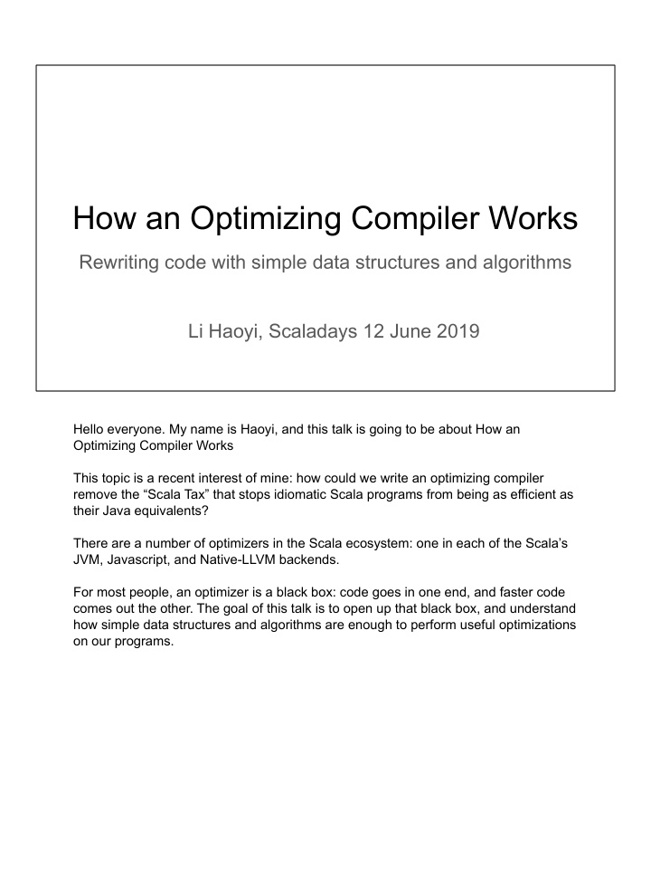 how an optimizing compiler works