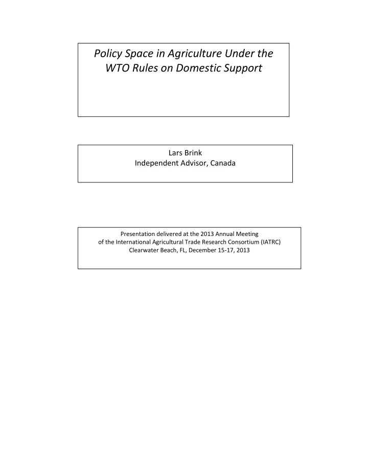 policy space in agriculture under the wto rules on