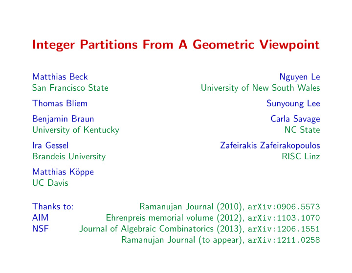 integer partitions from a geometric viewpoint