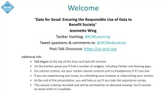 Welcome  Data for Good: Ensuring the Responsible Use of Data to Benefit Society   Jeannette