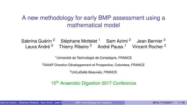 a new methodology for early bmp assessment using a