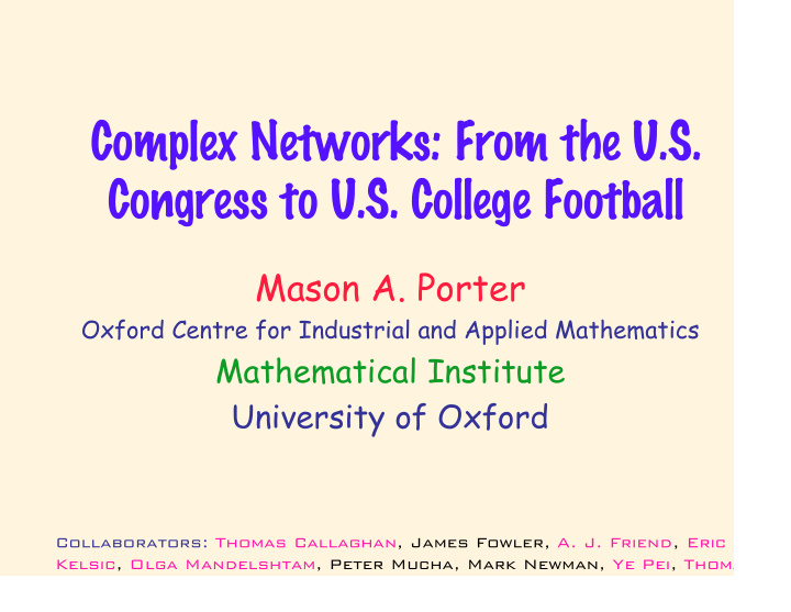 complex networks from the u s congress to u s college
