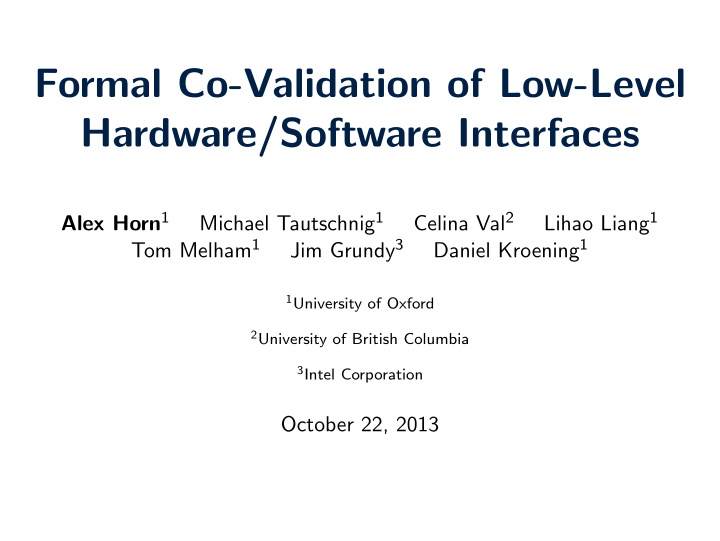 formal co validation of low level hardware software