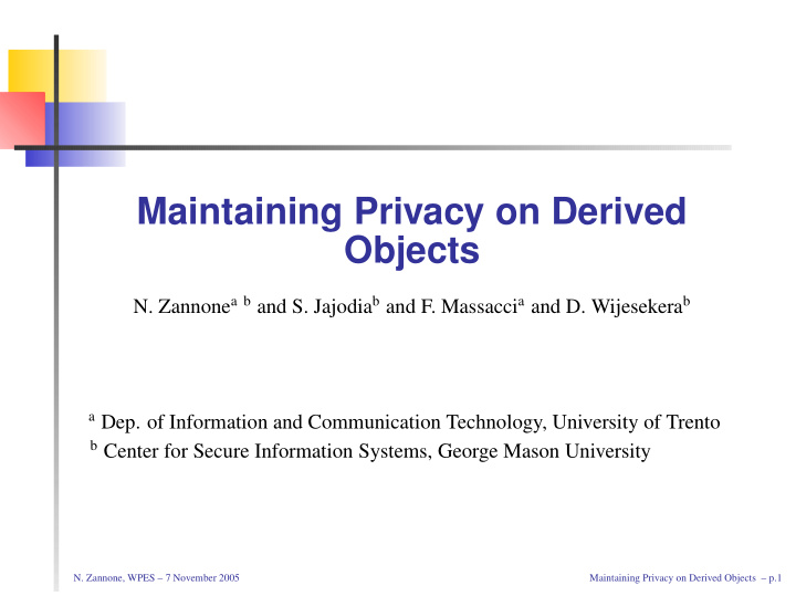 maintaining privacy on derived objects