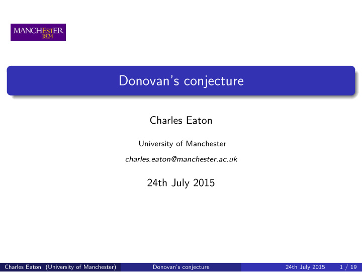 donovan s conjecture