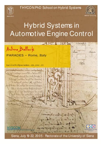 Hybrid Systems in  Automotive Engine Control  Andrea Balluchi  PARADES  Rome, Italy