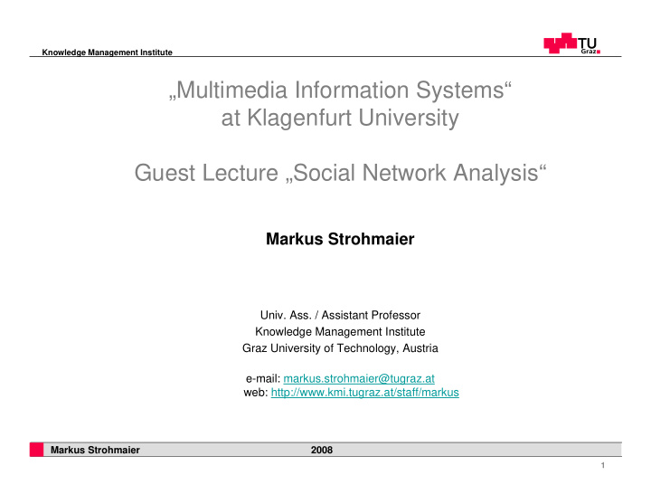 multimedia information systems at klagenfurt university