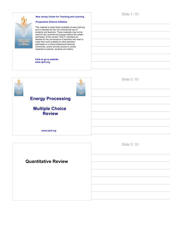 energy processing multiple choice review
