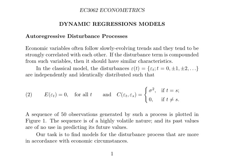 ec3062 econometrics dynamic regressions models