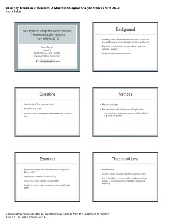 Background  Key trends in interprofessional research:  A Macrosociological analysis  from 1970 to