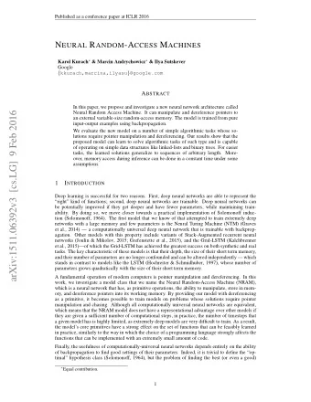 arXiv:1511.06392v3  [cs.LG]  9 Feb 2016  Neural Random Access Machine. It can manipulate and