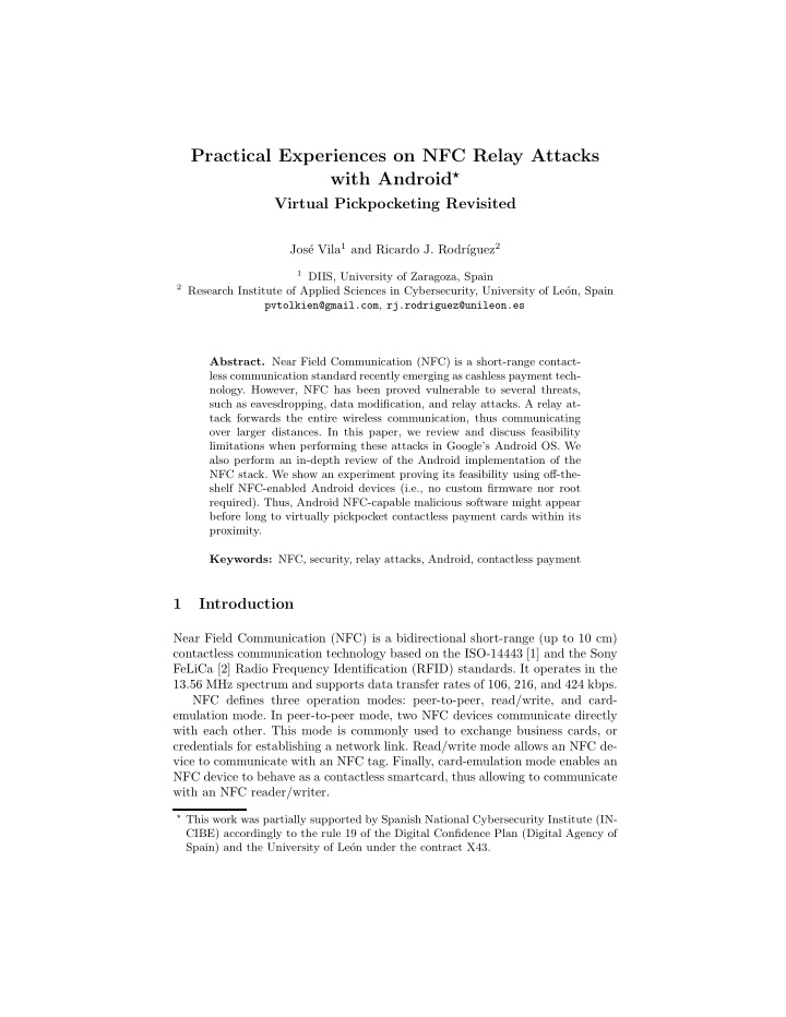 practical experiences on nfc relay attacks